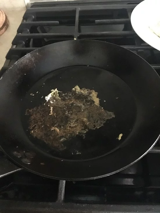 egg residue cast iron pan